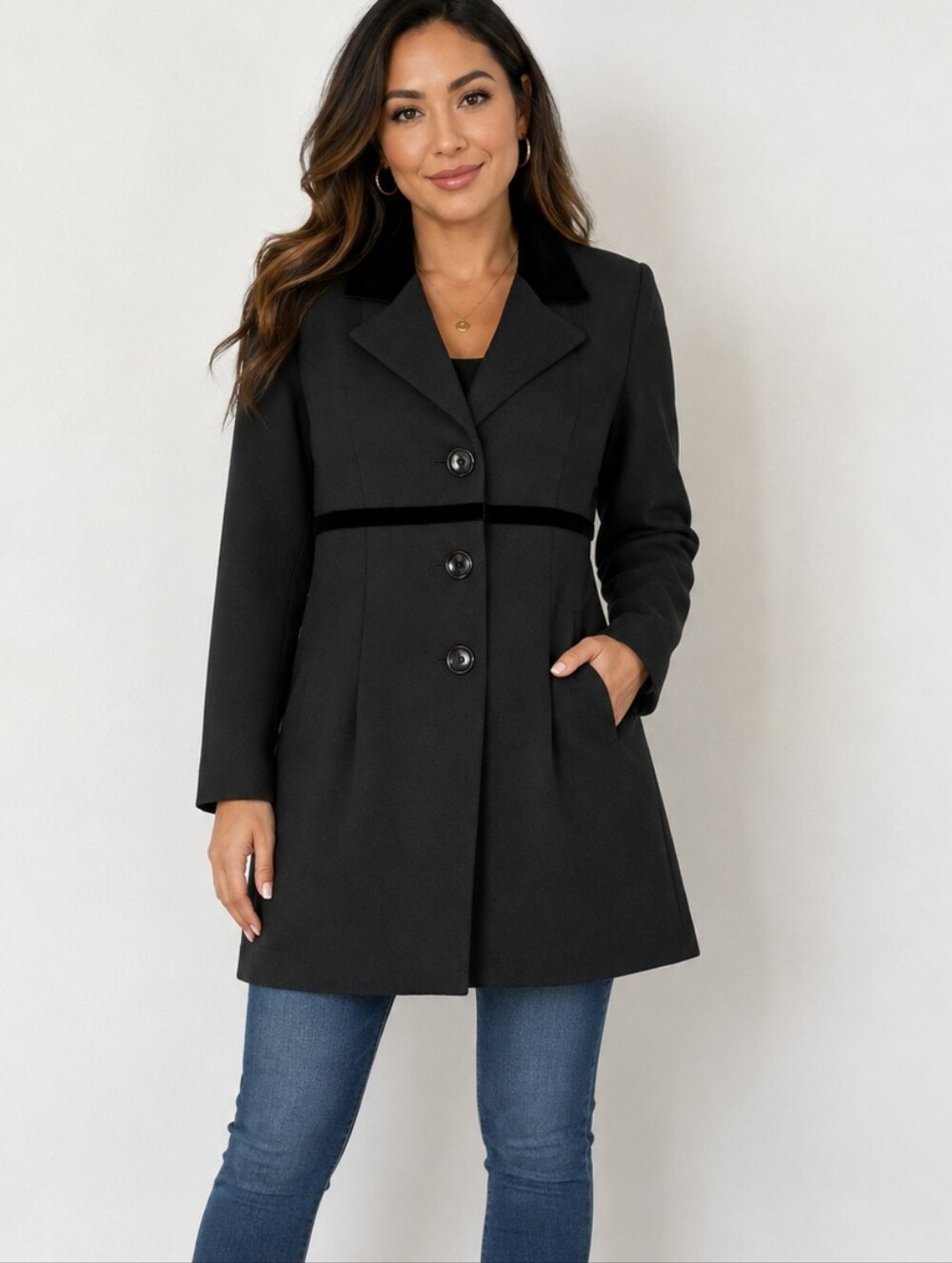 Vintage My Michelle Women's Black Long Blazer Jacket Velvet Trim - Size 11/12